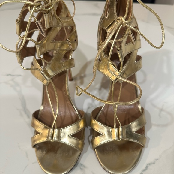 Aquazzura Beverly Hills Gold Lace Up Sandal Heel 38 8 - Picture 7 of 9